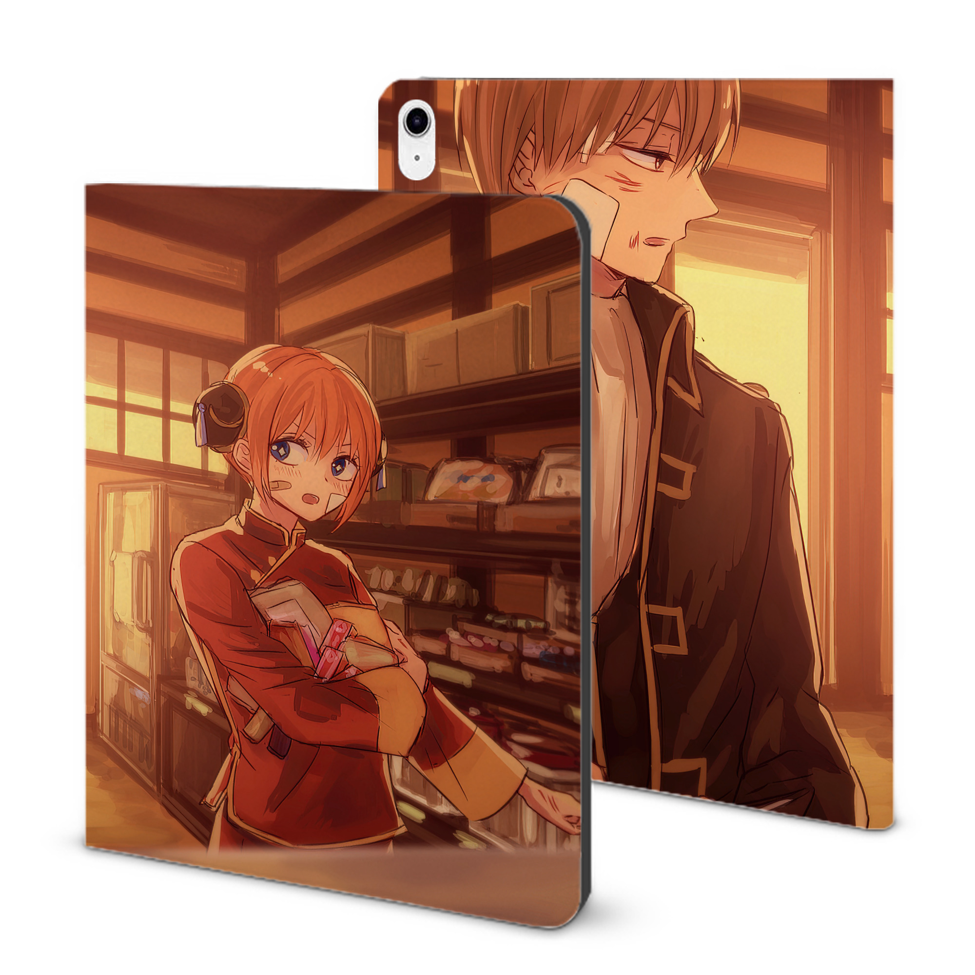 （画像用） ぎんたま 坂田銀時（さかたぎんとき） 神楽 志村新八（しむら しんぱち） GINTAMA Sakata Gintoki Kagura Shimura Shinpachi IPad ケース ブック型 PUレザー TPU 耐衝撃 軽量 薄型 ペン収納なし 全面保護 IPad 各モデル対応